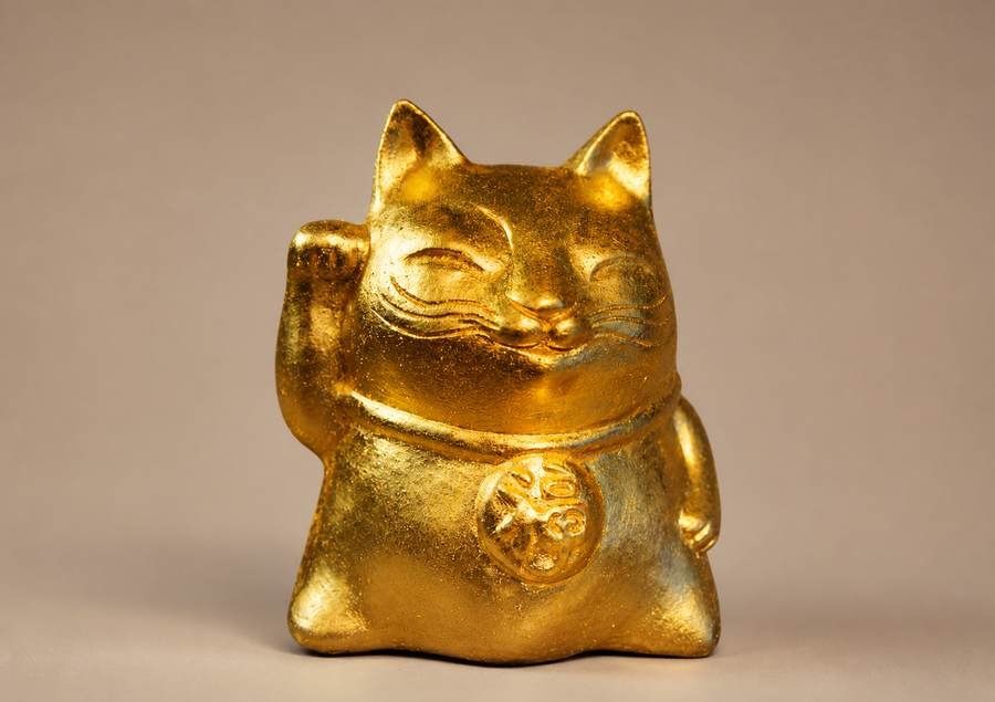 The Fortune Cat — beckoning cat finished entirely in 24K gold leaf