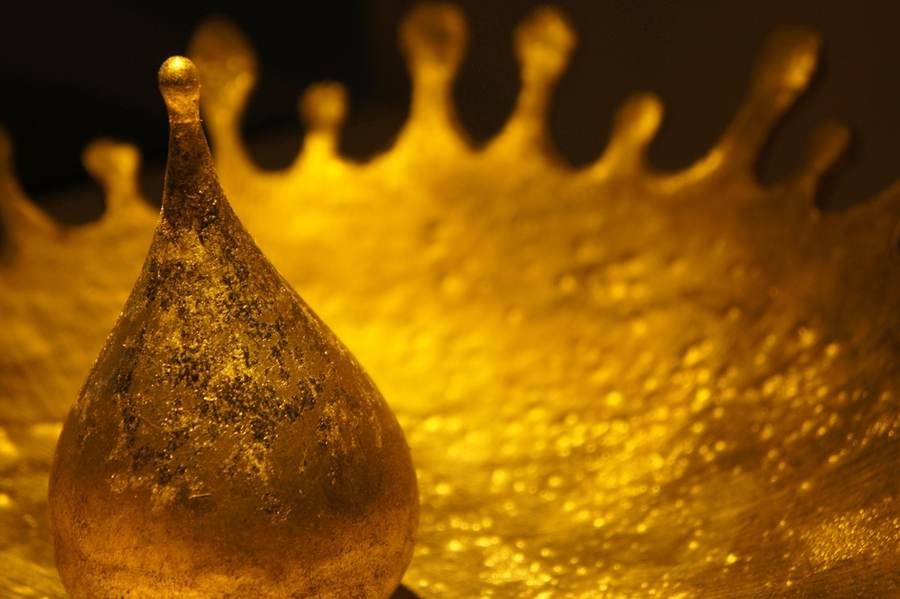 The Golden Drop — sculpture finished in 24K gold leaf